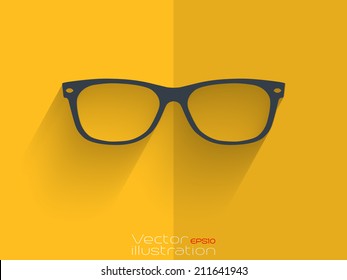 Sunglasses with long shadow on yellow background