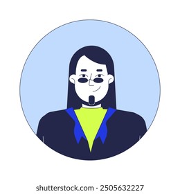 Sunglasses man with beard goatee 2D linear vector avatar illustration. Caucasian male long haired cartoon character face portrait. Corporate employee casual flat color user profile image isolated