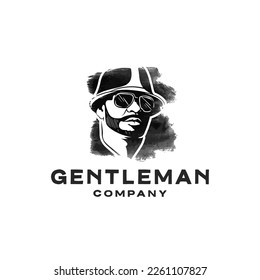 sunglasses man with black watercolor background logo design template