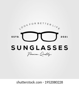 sunglasses minimalist vintage logo template vector illustration design. simple eyeglasses, optic glasses shop logo concept