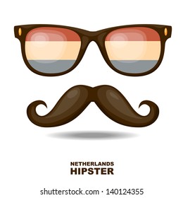 Sunglasses and moustaches. Netherlands flag. Vector illustration