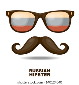 Sunglasses and moustaches. Russian flag. Vector illustration