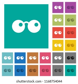 Sunglasses multi colored flat icons on plain square backgrounds. Included white and darker icon variations for hover or active effects.