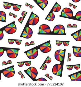 Sunglasses with multicolored glasses isolated on white background pattern. Sunglasses isolated on white background pattern vector