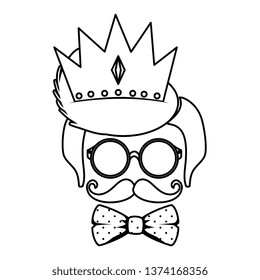 sunglasses and mustache with bowtie and crown hipster style