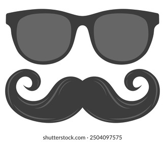 Gafas de sol con diseño de icono de Vector plano estilo bigote hipster aislado sobre fondo blanco.