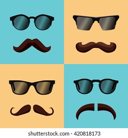  Sunglasses and mustache vector set. Hipster set vector.