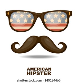 Sunglasses and mustaches. American flag. Vector illustration