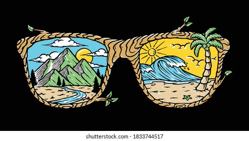 Sunglasses nature hand drawn illustration