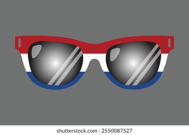 Gafas de sol con bandera de los Países Bajos, Vector de la bandera de los Países Bajos, bandera de los Países Bajos es un símbolo de la libertad, bandera nacional de los Países Bajos, Ilustración vectorial
