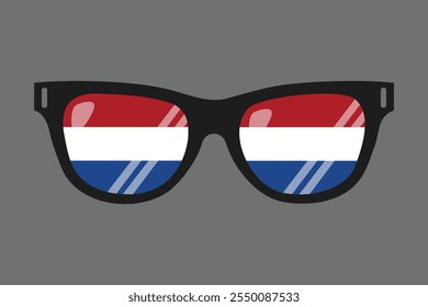 Gafas de sol con bandera de los Países Bajos, Vector de la bandera de los Países Bajos, bandera de los Países Bajos es un símbolo de la libertad, bandera nacional de los Países Bajos, Ilustración vectorial
