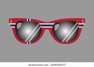 Óculos de sol com bandeira da Noruega, gráfico vetorial da bandeira da Noruega, bandeira do país da Noruega é um símbolo de liberdade, bandeira nacional da Noruega, ilustração vetorial
