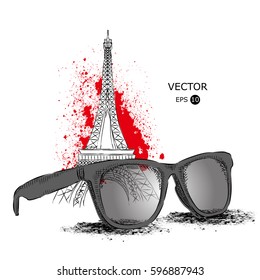 Sunglasses on the background of Paris. Eiffel Tower. Vector illustration.