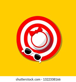 Sunglasses on beach hat with shadow. Isolated vector illustration in flat style.