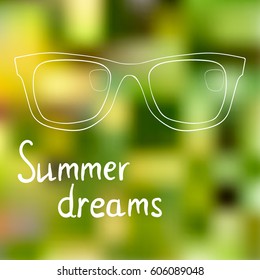 Sunglasses on bright summer background, summer Association, dreams about summer.