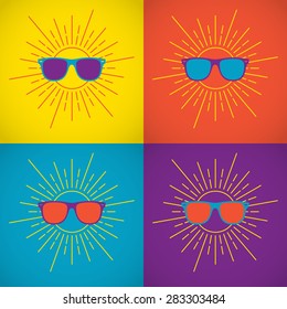 Sunglasses on a colored background. Seamless pattern 