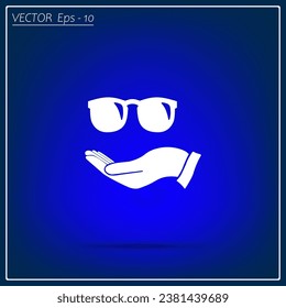 Gafas de sol en el icono de la mano, ilustración vectorial