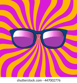 Sunglasses on rays background. Vector illustration.