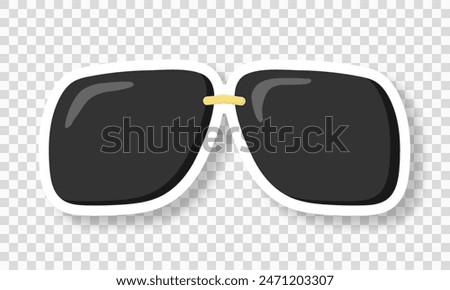 Sunglasses on a transparent background. A sticker with black glasses. Retro hippie style. Vector illustration.