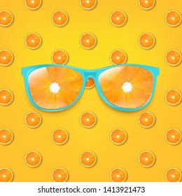 Sunglasses With Orange And Orange Background With Gradient Mesh, Vector Illustration