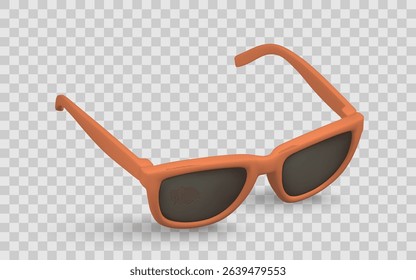 Sunglasses, Orange Glasses, Fashion Eyewear, Summer Accessory, Stylish 3D Render with Black Lenses. Vector Illustration.