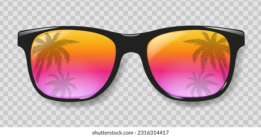 Sunglasses And Palm Tree With Transparent Background With Gradient Mesh, Vector Illustration