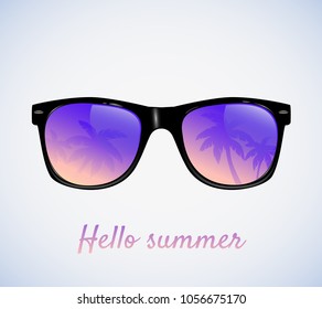 Sunglasses With Palms Reflection Vector Illustration