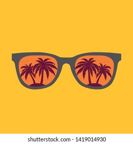 Sunglasses with palms reflection vector illustration background