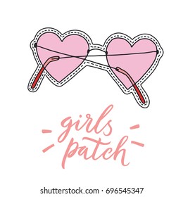 Sunglasses patch. Hand drawn lettering on white background. Vector illustration.