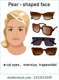 Sunglasses for a pear-shaped face Face-fitting sunglasses cat eyes trapezoid vector