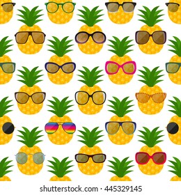 Sunglasses and pineapples seamless pattern. Vector illustration