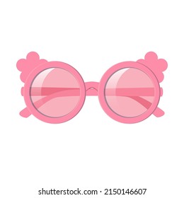 Sunglasses, pink frames and pink glasses. Children's or women's sunglasses. Glasses with flowers on the frame. Vector illustration, isolate