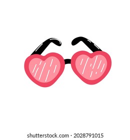 sunglasses pink hearts. glasses for summer. flat cartoon hand drawn image. stock vector illustration isolated on white background.

