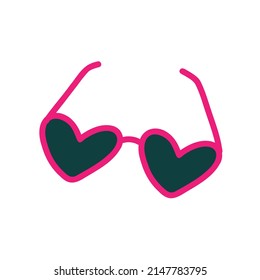 sunglasses pink hearts. glasses for summer. eyeslasses heart shape. flat cartoon hand drawn image. stock vector illustration isolated on white background.