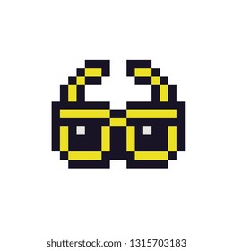 Sunglasses pixel art style icon element design app, web, sticker. Isolated abstract vector illustration. Video game sprite. 
