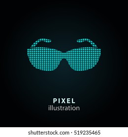 Sunglasses - pixel icon. Vector Illustration. Design logo element. Isolated on black background. It is easy to change to any color.