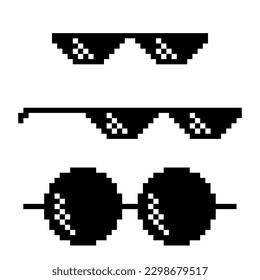 Sunglasses pixel logo icon sign Decorative template Modern creative design App game style Fashion print for clothes apparel greeting invitation card cover badge banner websites poster flyer sticker ad