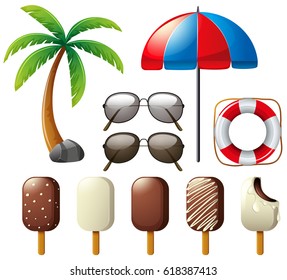 Sunglasses and popsicles for summer illustration