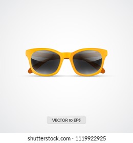 Sunglasses. Realistic 3d yellow sunglasses icon isolated on white. Vector.