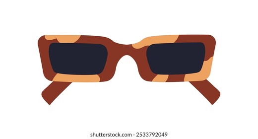 Sunglasses, rectangle shapes frame and lenses. Fashion accessory, eyewear for summer sun protection, modern retro style. Stylish glasses design. Flat vector illustration isolated on white background