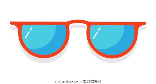 Sonnenbrillen mit roten Rahmen und blauen Linsen. Vektorgrafik. Flachstil