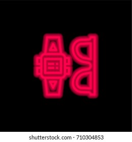 Sunglasses red glowing neon ui ux icon. Glowing sign logo vector