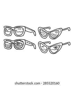 sunglasses with reflection of beach