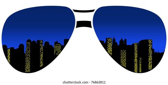 Sunglasses With Reflection Of Night City