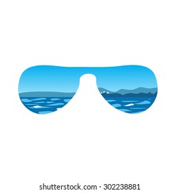 sunglasses with a reflection of the sea