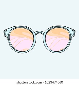 Gafas de sol con reflejos. Ilustración vectorial dibujada a mano. Colores planos, fáciles de colorear.