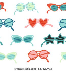 Sunglasses retro illustration in vector. Summertime colors seamless pattern.