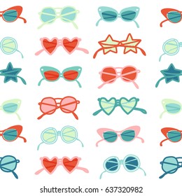 Sunglasses retro illustration in vector. Summertime colors seamless pattern.