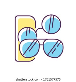 Sunglasses RGB color icon. Male and female stylish eyewear. Men and women fashionable accessories. Summer glasses. Isolated vector illustration