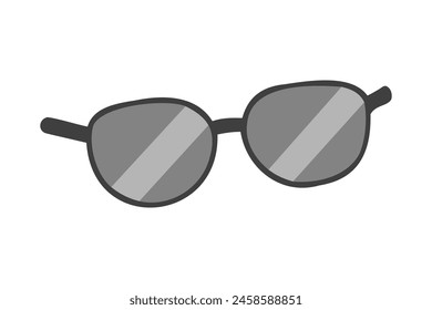 Sunglasses with round gray lenses and black frame. Concept of fashion accessories, eye protection. Isolated on white background. Print. Design element. Graphic illustration